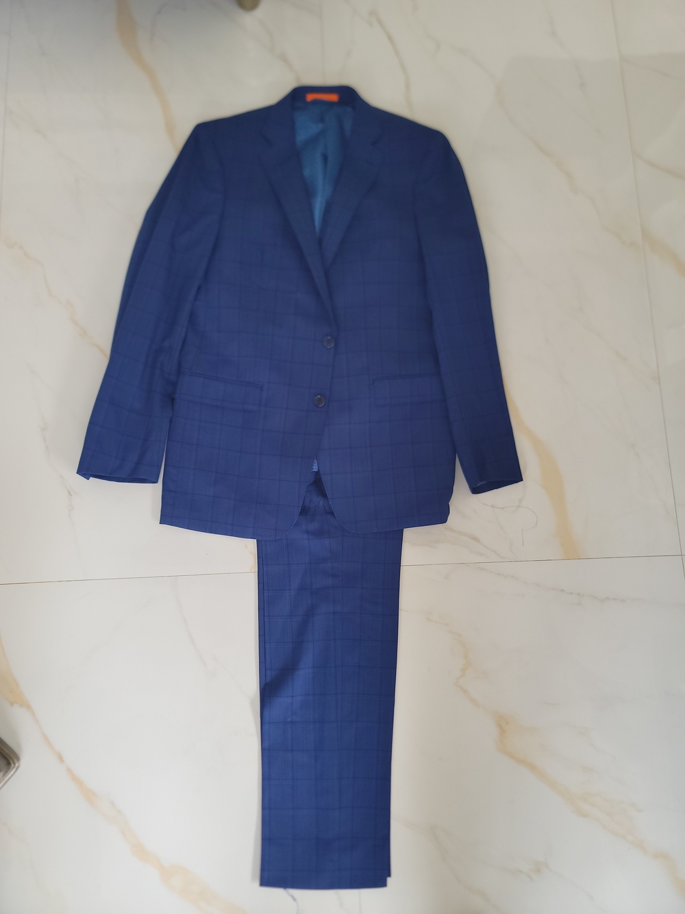 Tallia 42L Blue Windowpane Men's Suit - Classic Two-Piece Blazer & Trousers